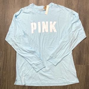 Victoria Secret PINK Lounge Campus Crew Sweatshirt Pullover Baby Blue